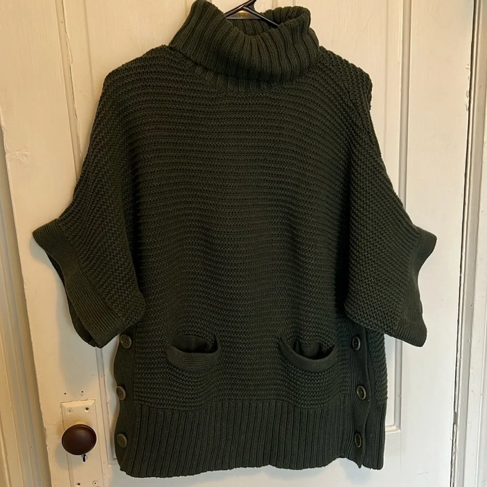 J. Crew Turtleneck Poncho Sweater in Dark Green - Picture 2 of 9
